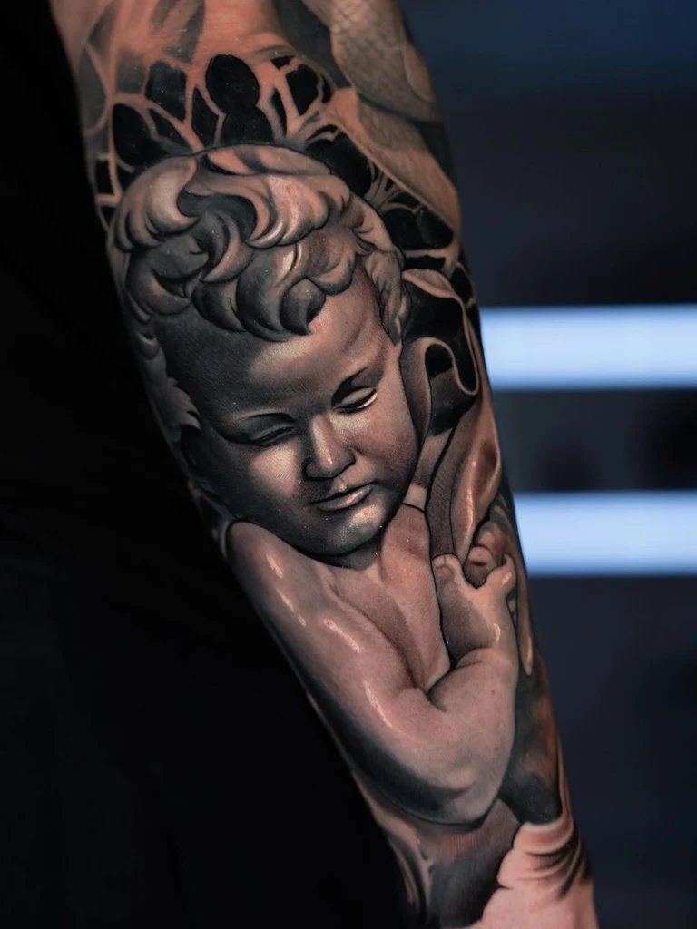 Custom black and grey tattoo by Fernie