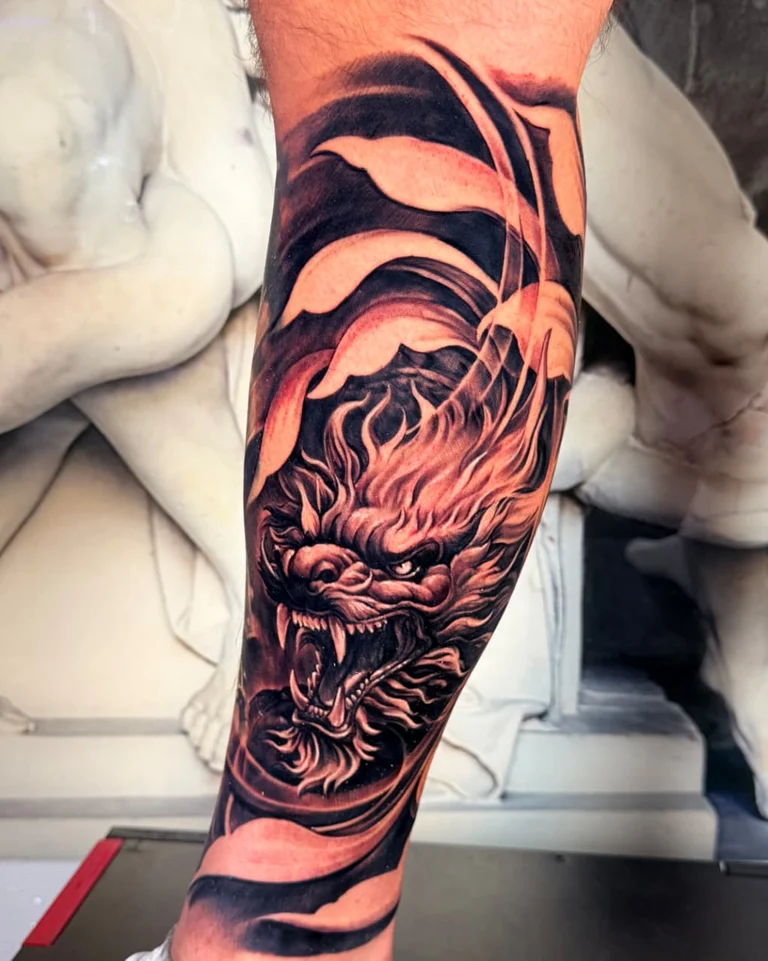 Custom black and grey tattoo by Fernie