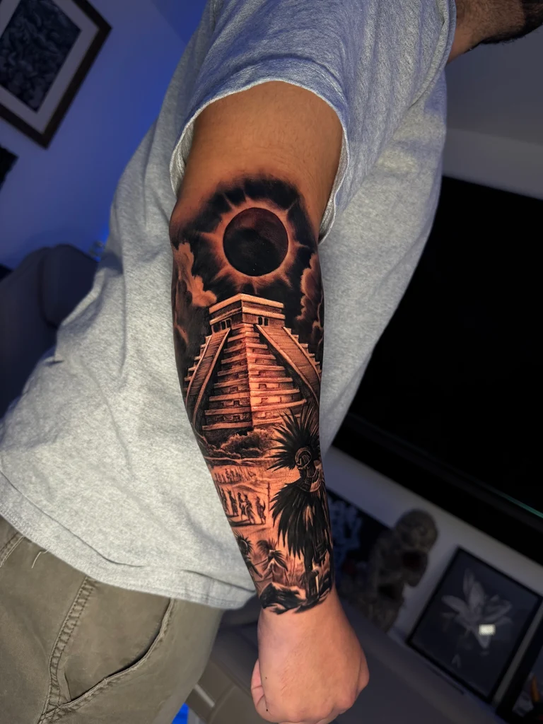 Custom black and grey tattoo by Fernie