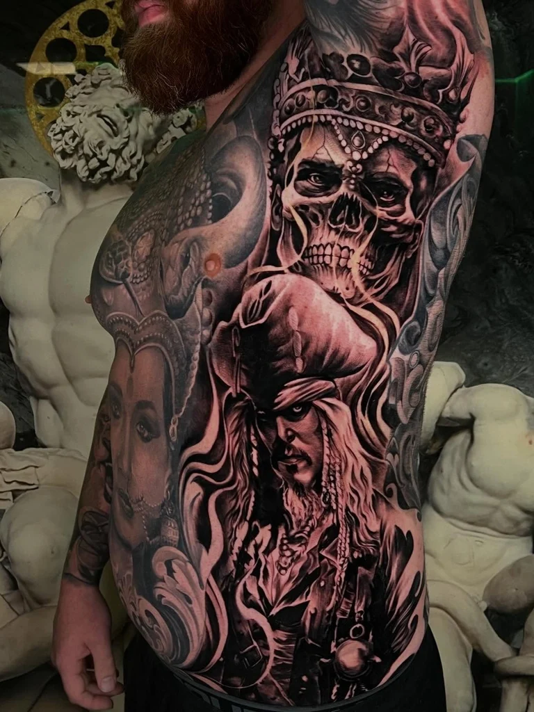 Custom black and grey tattoo by Fernie
