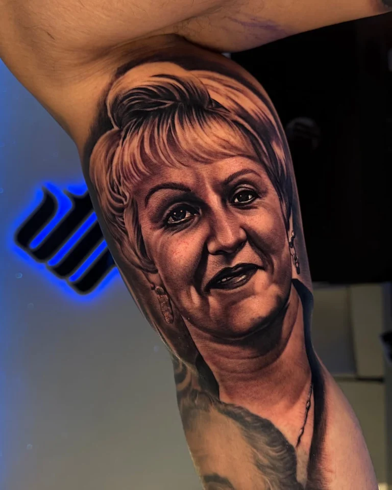 Custom black and grey tattoo by Fernie