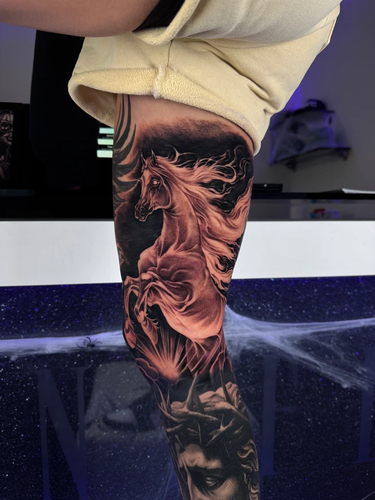 Custom black and grey tattoo by Fernie