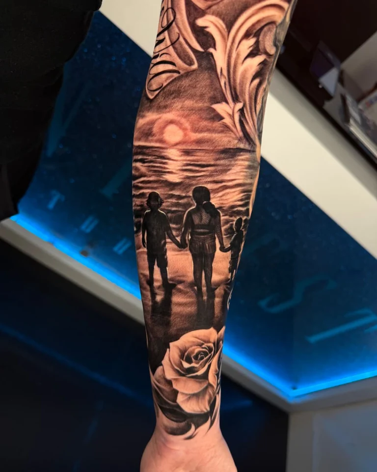 Custom black and grey tattoo by Fernie
